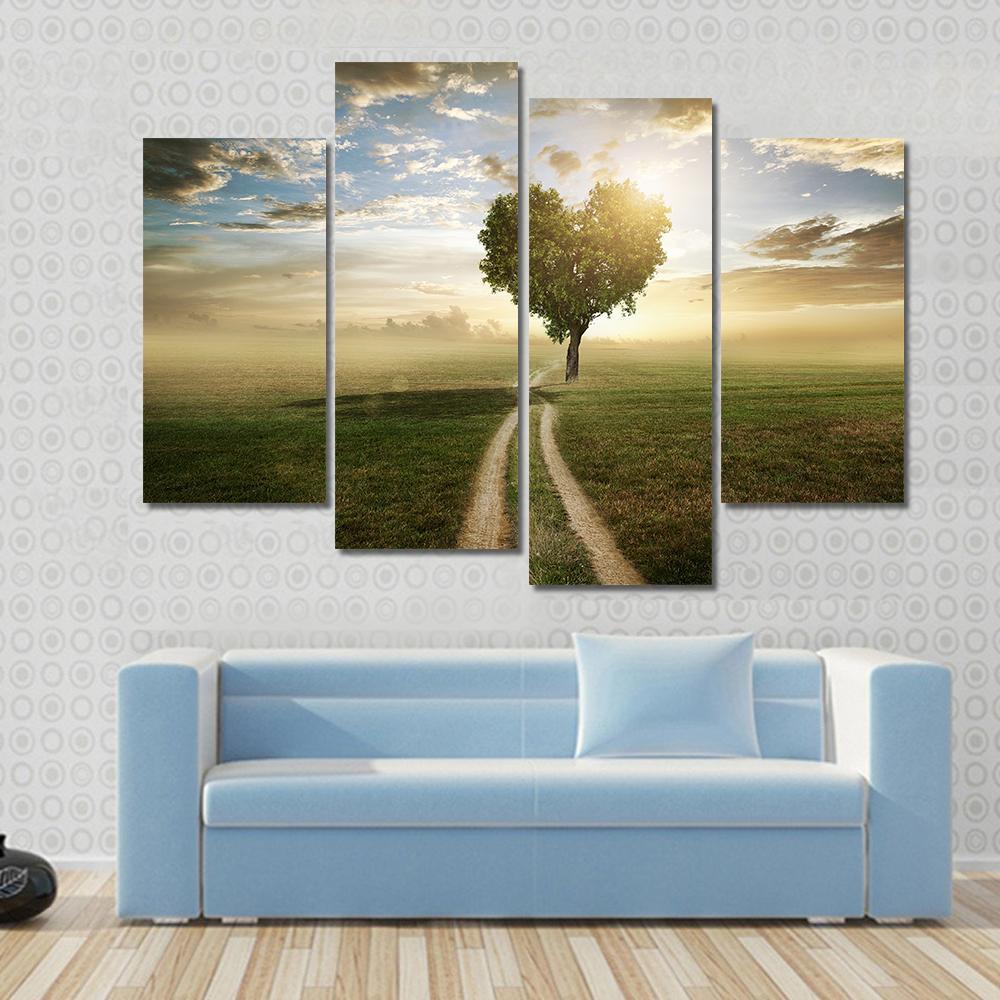 Heart Shaped Tree At Sunset Canvas Wall Art-4 Pop-Gallery Wrap-50" x 32"-Tiaracle