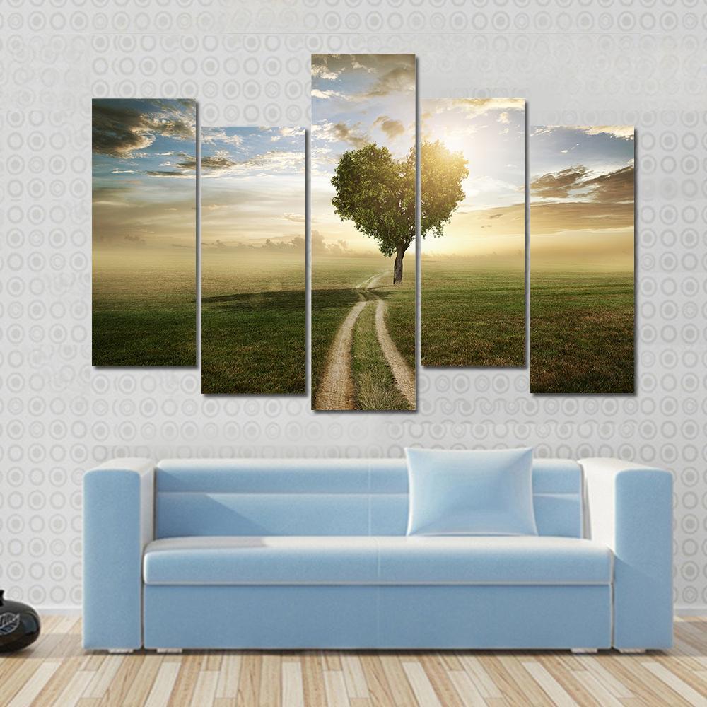 Heart Shaped Tree At Sunset Canvas Wall Art-5 Pop-Gallery Wrap-47" x 32"-Tiaracle