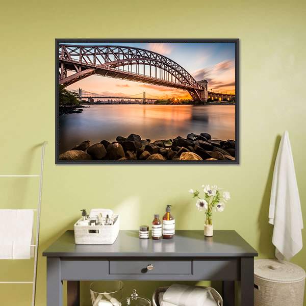 Hell Gate & Triboro Bridge Canvas Wall Art-1 Piece-Floating Frame-24" x 16"-Tiaracle
