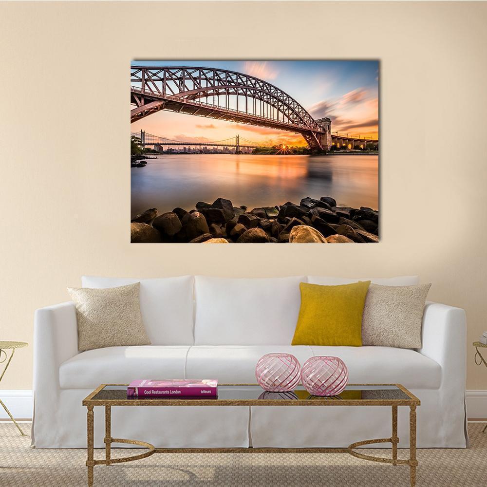 Hell Gate & Triboro Bridge Canvas Wall Art-1 Piece-Gallery Wrap-48" x 32"-Tiaracle