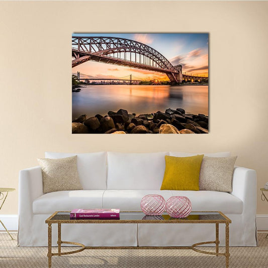 Hell Gate & Triboro Bridge Canvas Wall Art-1 Piece-Gallery Wrap-48" x 32"-Tiaracle