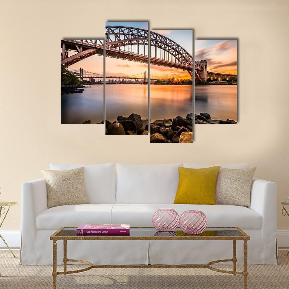 Hell Gate & Triboro Bridge Canvas Wall Art-4 Pop-Gallery Wrap-50" x 32"-Tiaracle