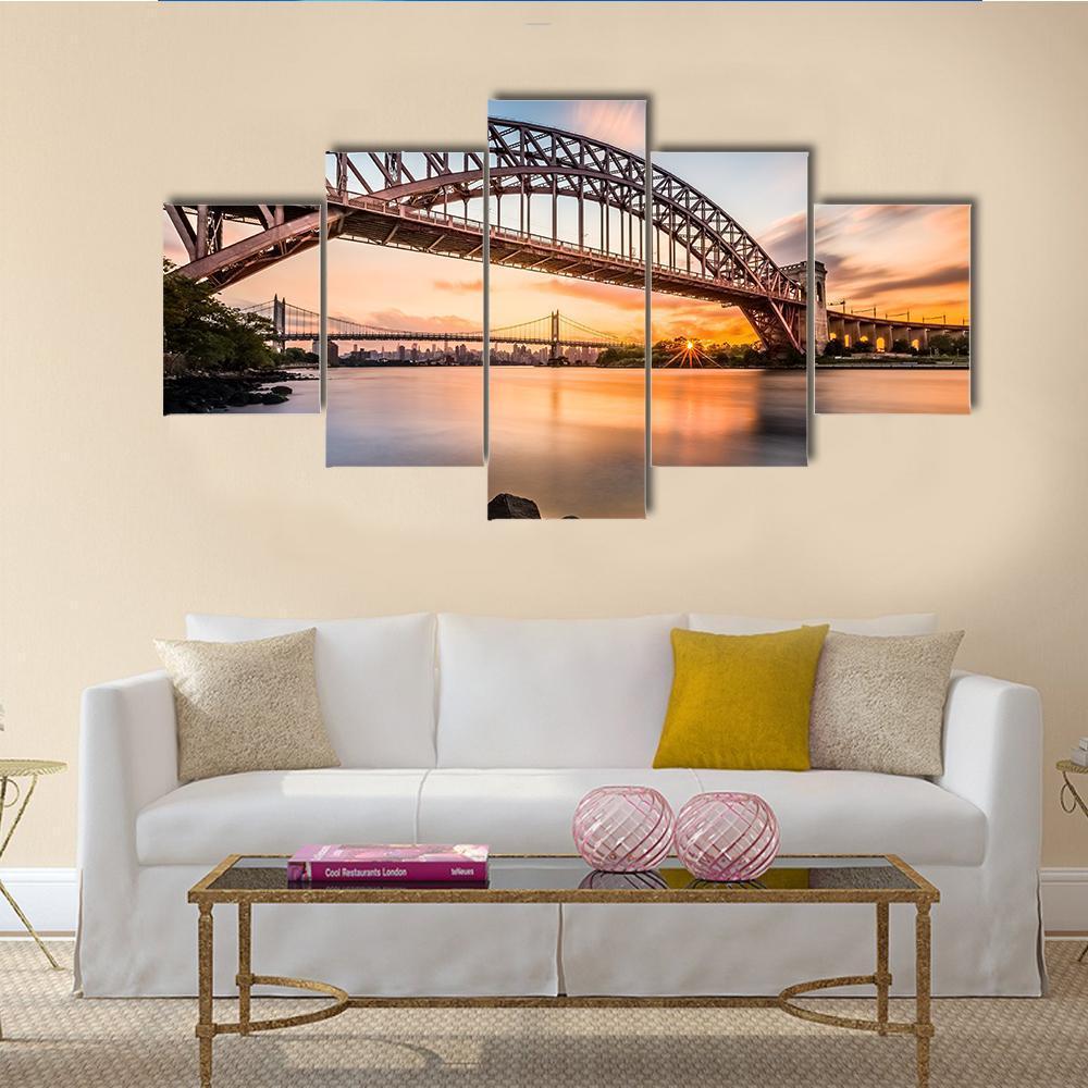 Hell Gate & Triboro Bridge Canvas Wall Art-5 Star-Gallery Wrap-62" x 32"-Tiaracle