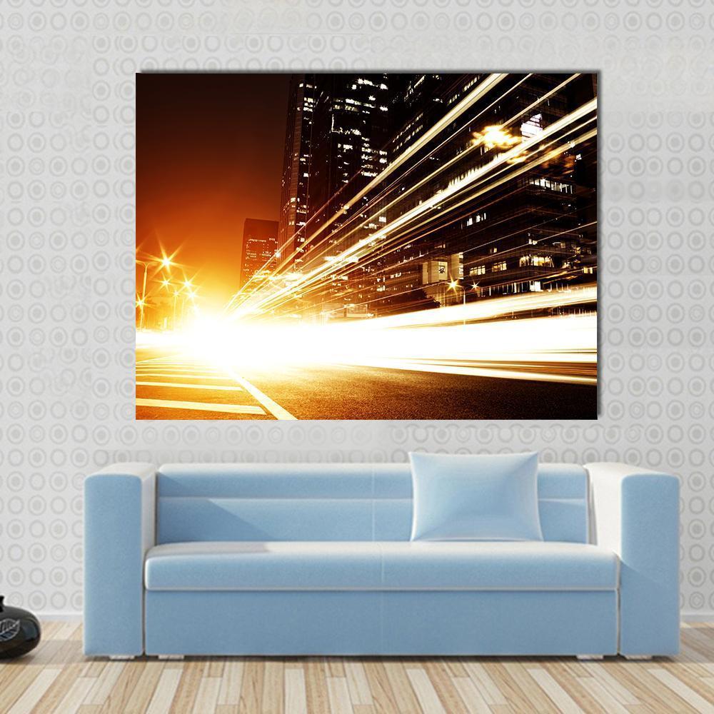 High Speed Cars At Night Canvas Wall Art-1 Piece-Gallery Wrap-48" x 32"-Tiaracle