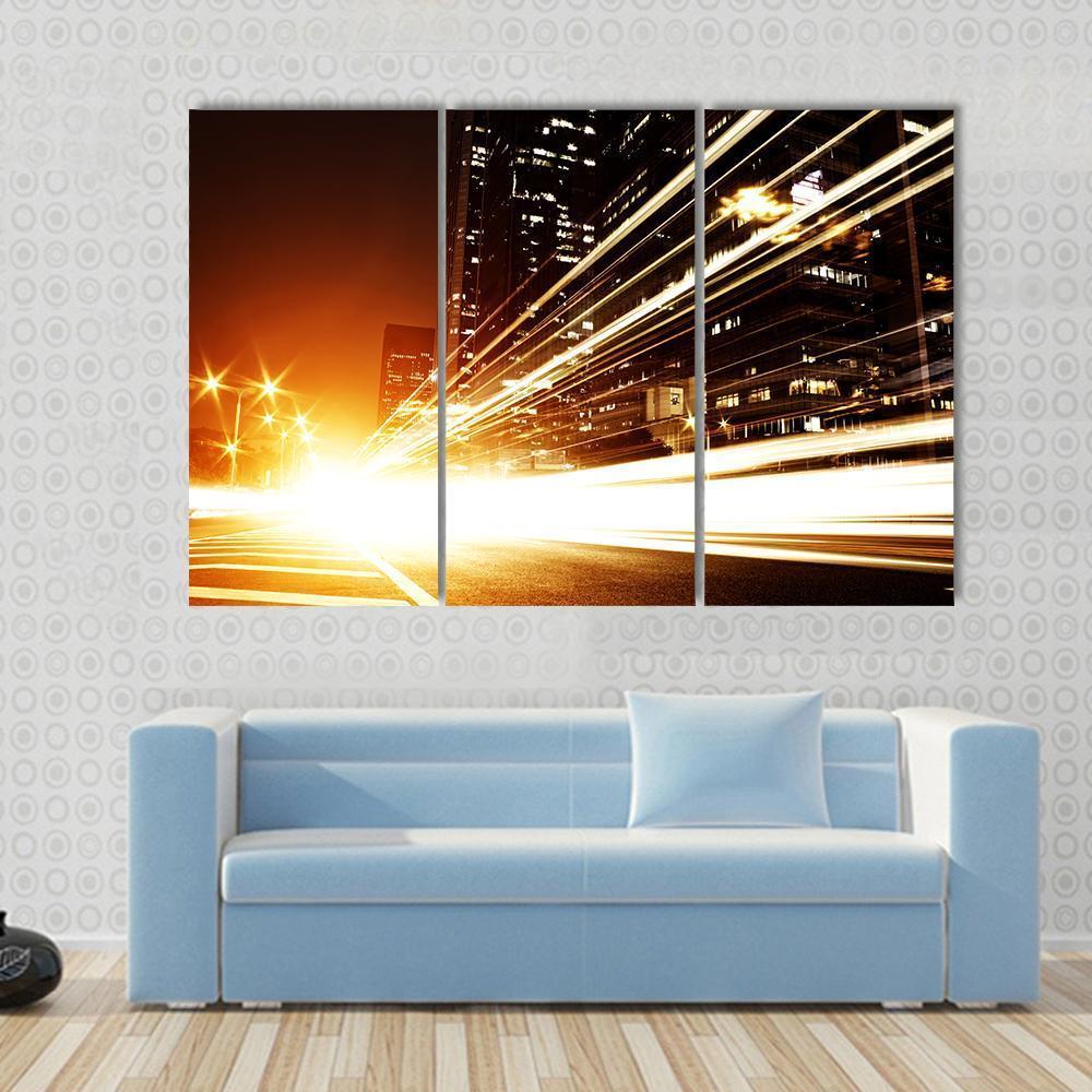 High Speed Cars At Night Canvas Wall Art-3 Horizontal-Gallery Wrap-37" x 24"-Tiaracle