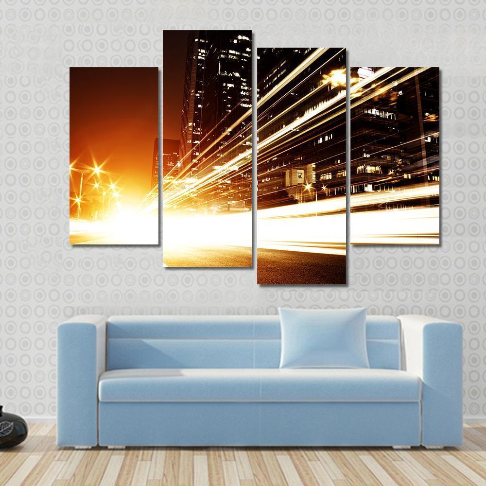 High Speed Cars At Night Canvas Wall Art-4 Pop-Gallery Wrap-50" x 32"-Tiaracle