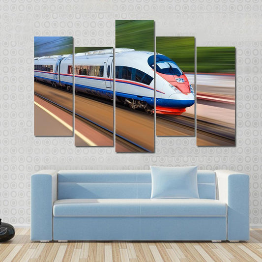 High Speed Train Canvas Wall Art-5 Pop-Gallery Wrap-47" x 32"-Tiaracle