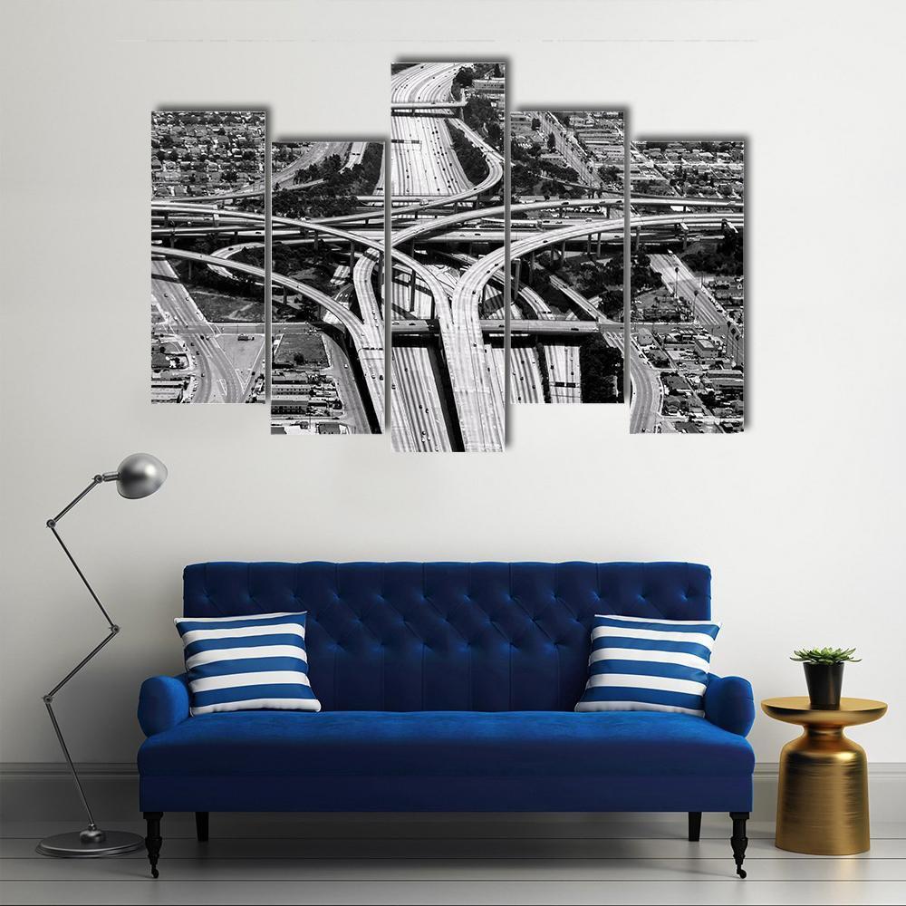 Highway Crossing At Los Angeles Airport Canvas Wall Art-5 Pop-Gallery Wrap-47" x 32"-Tiaracle