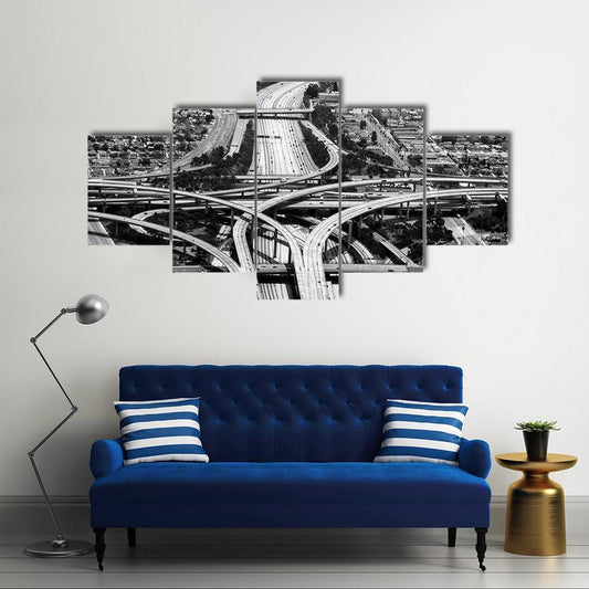 Highway Crossing At Los Angeles Airport Canvas Wall Art-5 Star-Gallery Wrap-62" x 32"-Tiaracle