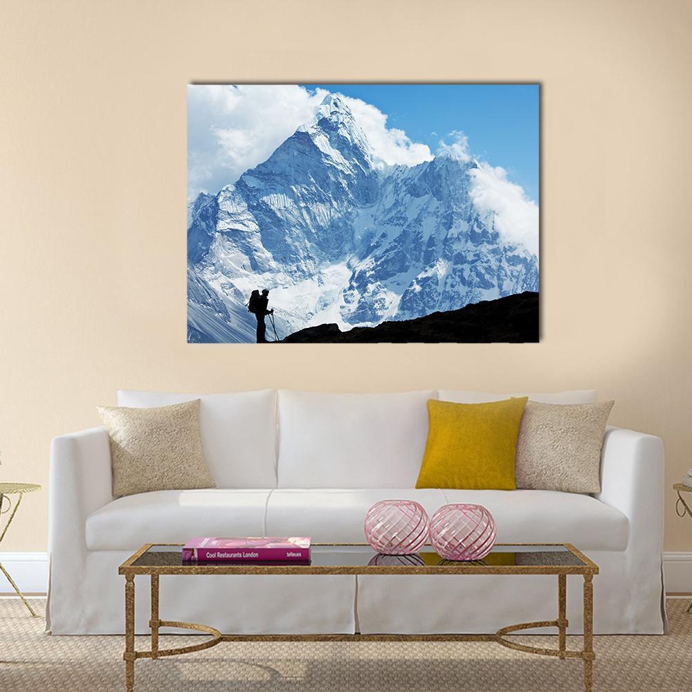 Hiker In Everest Region Canvas Wall Art-1 Piece-Gallery Wrap-48" x 32"-Tiaracle