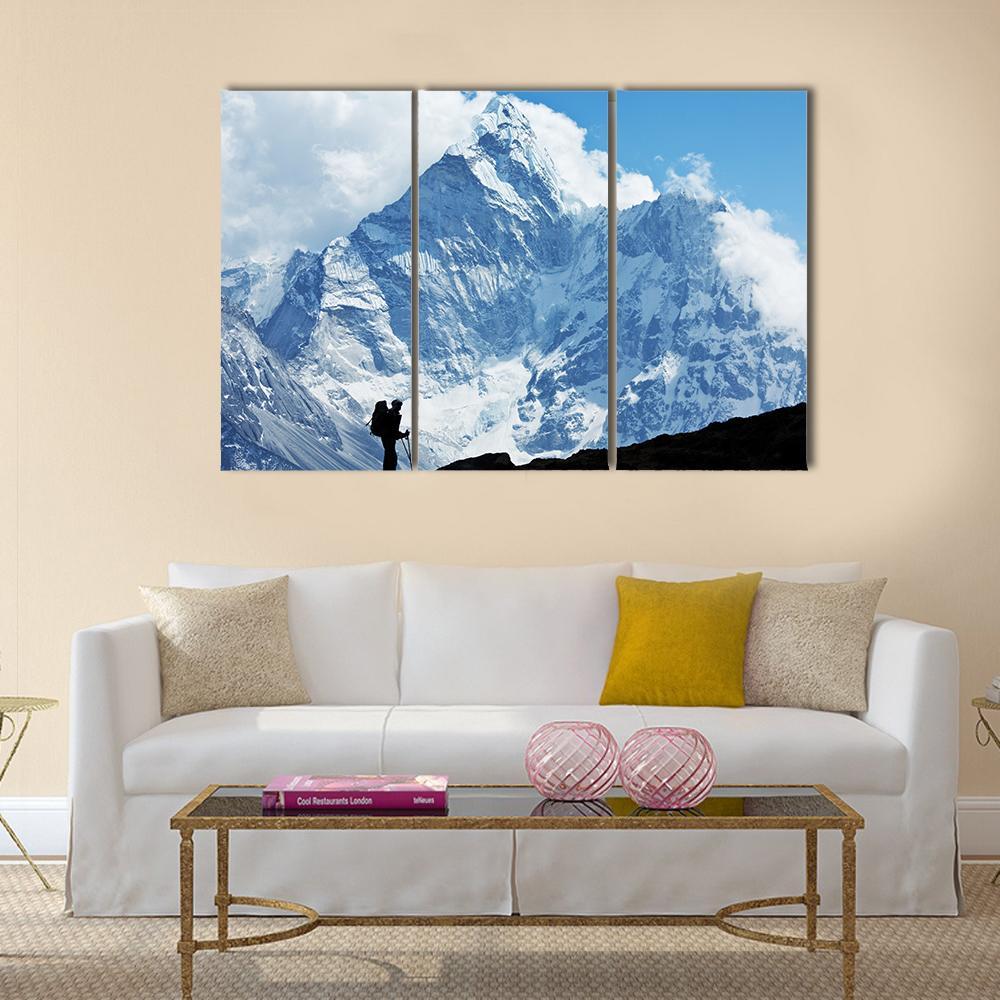 Hiker In Everest Region Canvas Wall Art-3 Horizontal-Gallery Wrap-37" x 24"-Tiaracle