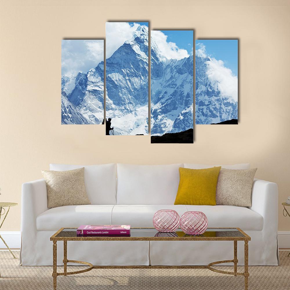 Hiker In Everest Region Canvas Wall Art-4 Pop-Gallery Wrap-50" x 32"-Tiaracle