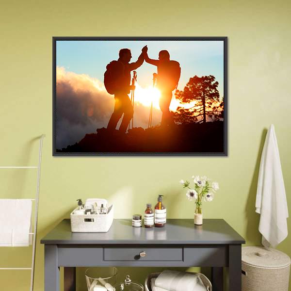Hikers High Five Canvas Wall Art-1 Piece-Floating Frame-24" x 16"-Tiaracle