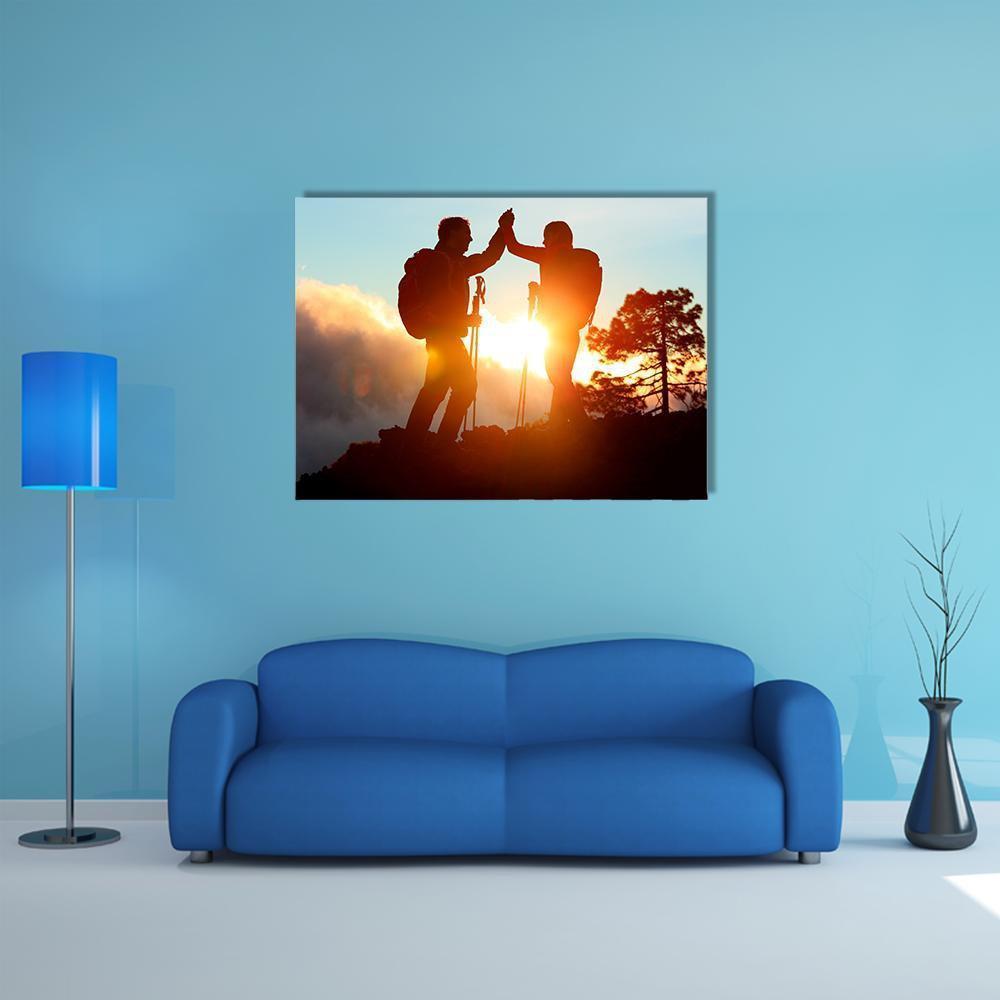 Hikers High Five Canvas Wall Art-1 Piece-Gallery Wrap-48" x 32"-Tiaracle