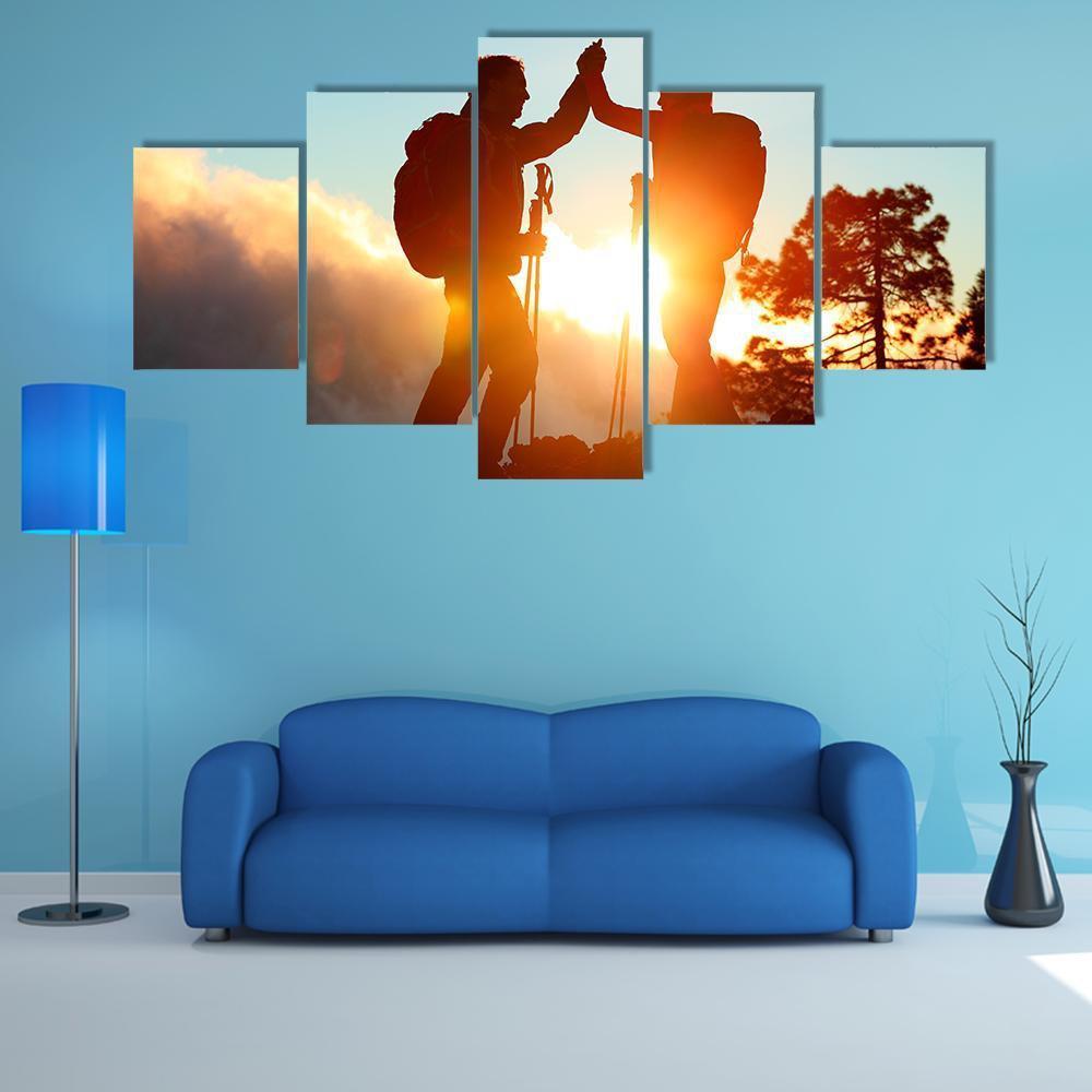 Hikers High Five Canvas Wall Art-5 Star-Gallery Wrap-62" x 32"-Tiaracle