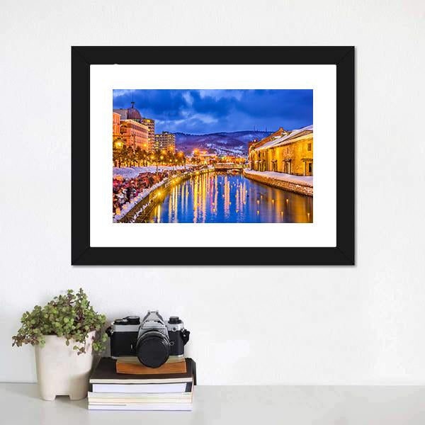 Historic Canal In Winter Japan Canvas Wall Art-1 Piece-Framed Print-20" x 16"-Tiaracle