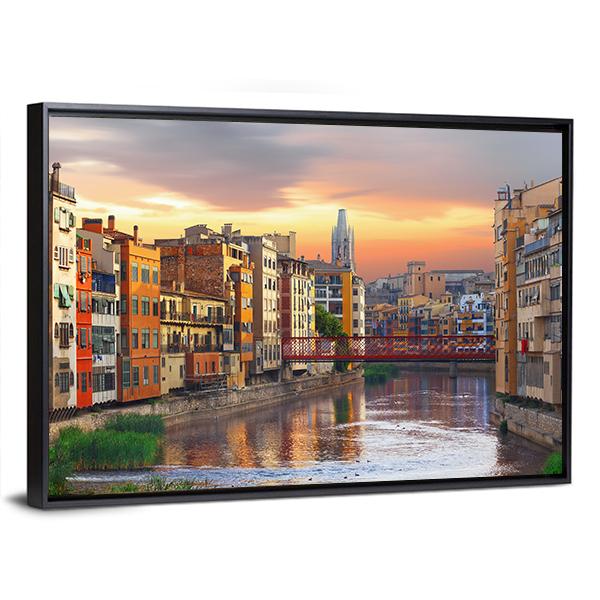 Historical Jewish Quarter In Girona Canvas Wall Art-3 Horizontal-Gallery Wrap-25" x 16"-Tiaracle