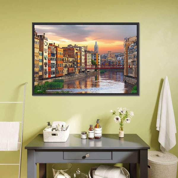 Historical Jewish Quarter In Girona Canvas Wall Art-3 Horizontal-Gallery Wrap-25" x 16"-Tiaracle