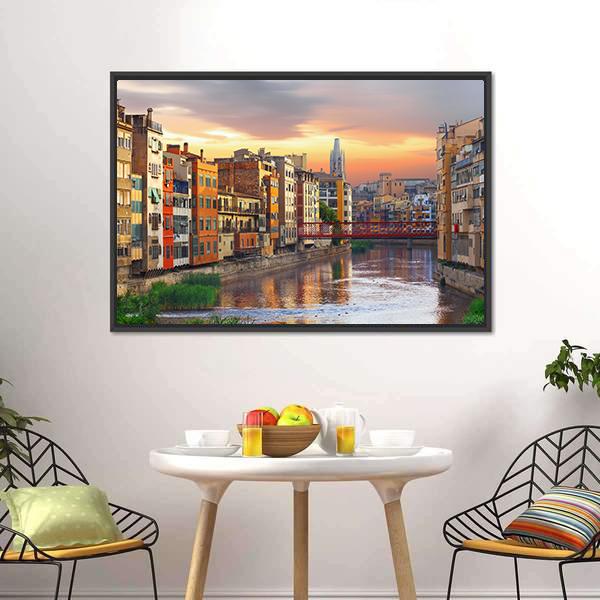 Historical Jewish Quarter In Girona Canvas Wall Art-3 Horizontal-Gallery Wrap-25" x 16"-Tiaracle