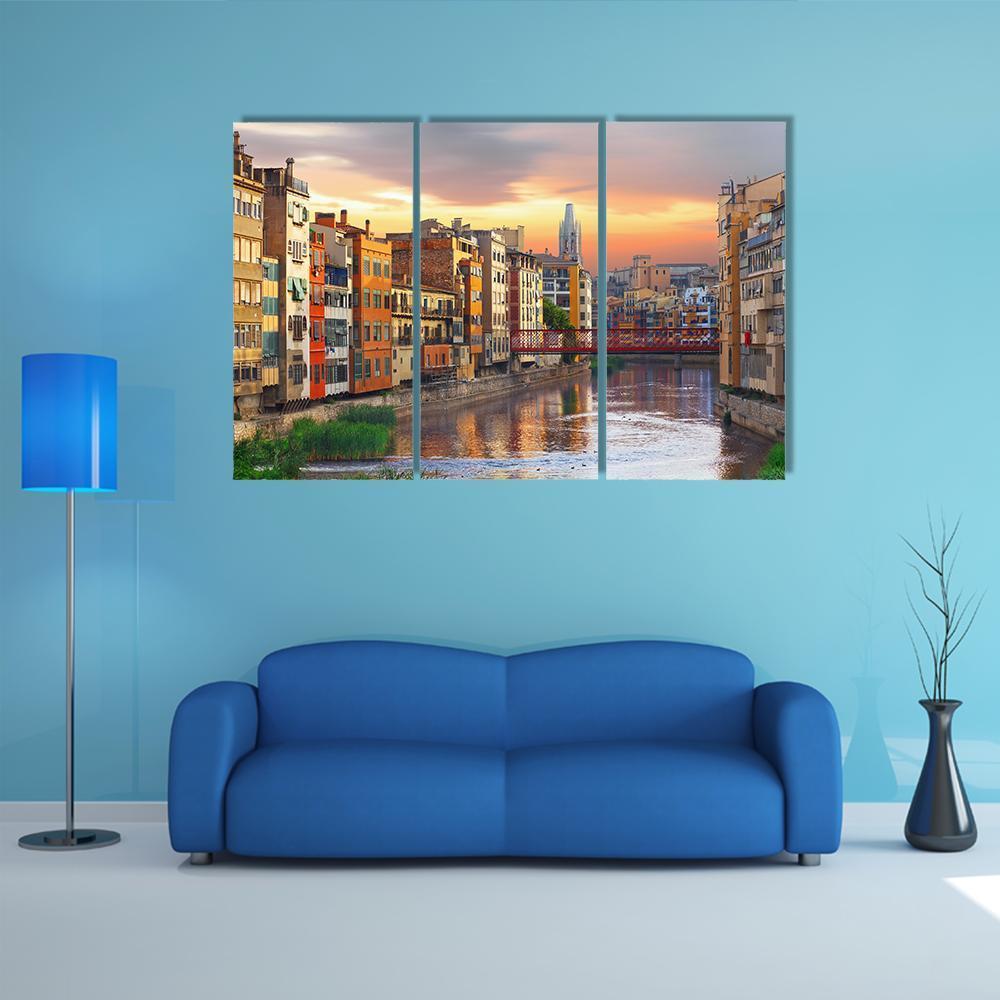 Historical Jewish Quarter In Girona Canvas Wall Art-3 Horizontal-Gallery Wrap-37" x 24"-Tiaracle