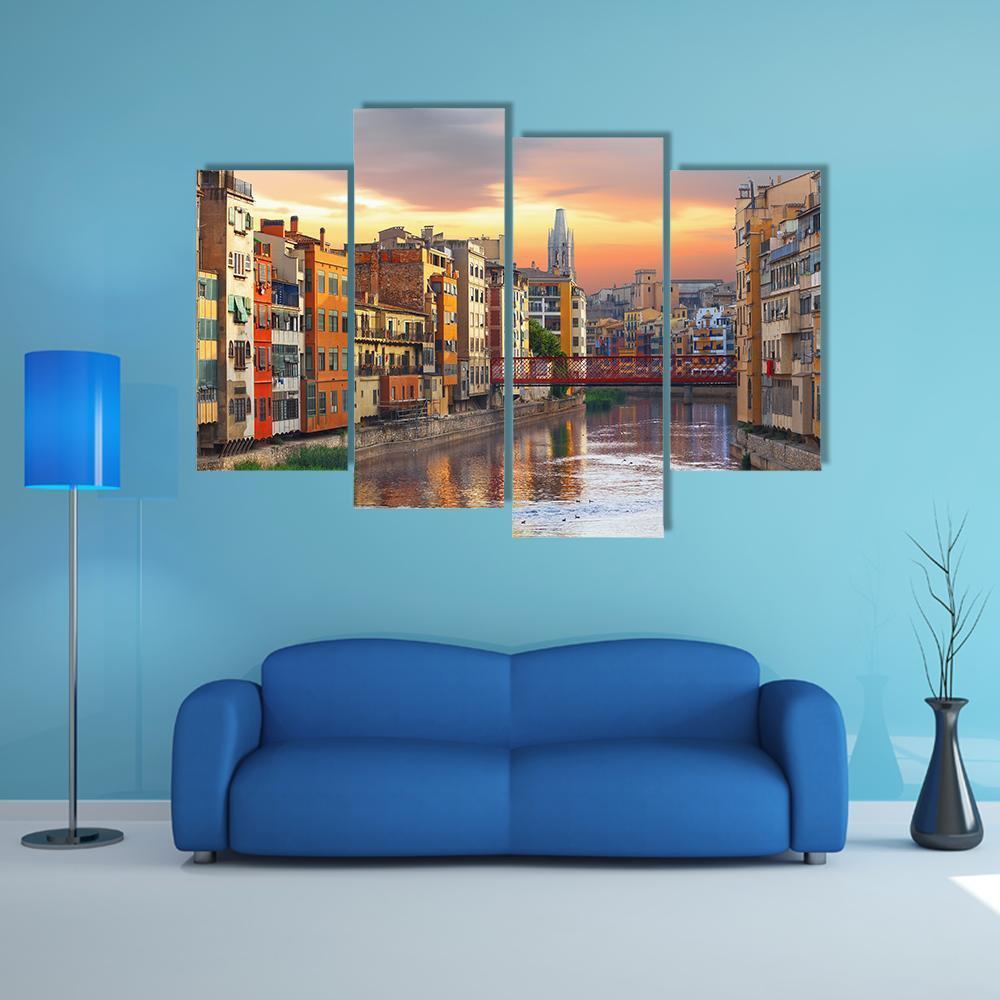 Historical Jewish Quarter In Girona Canvas Wall Art-4 Pop-Gallery Wrap-50" x 32"-Tiaracle