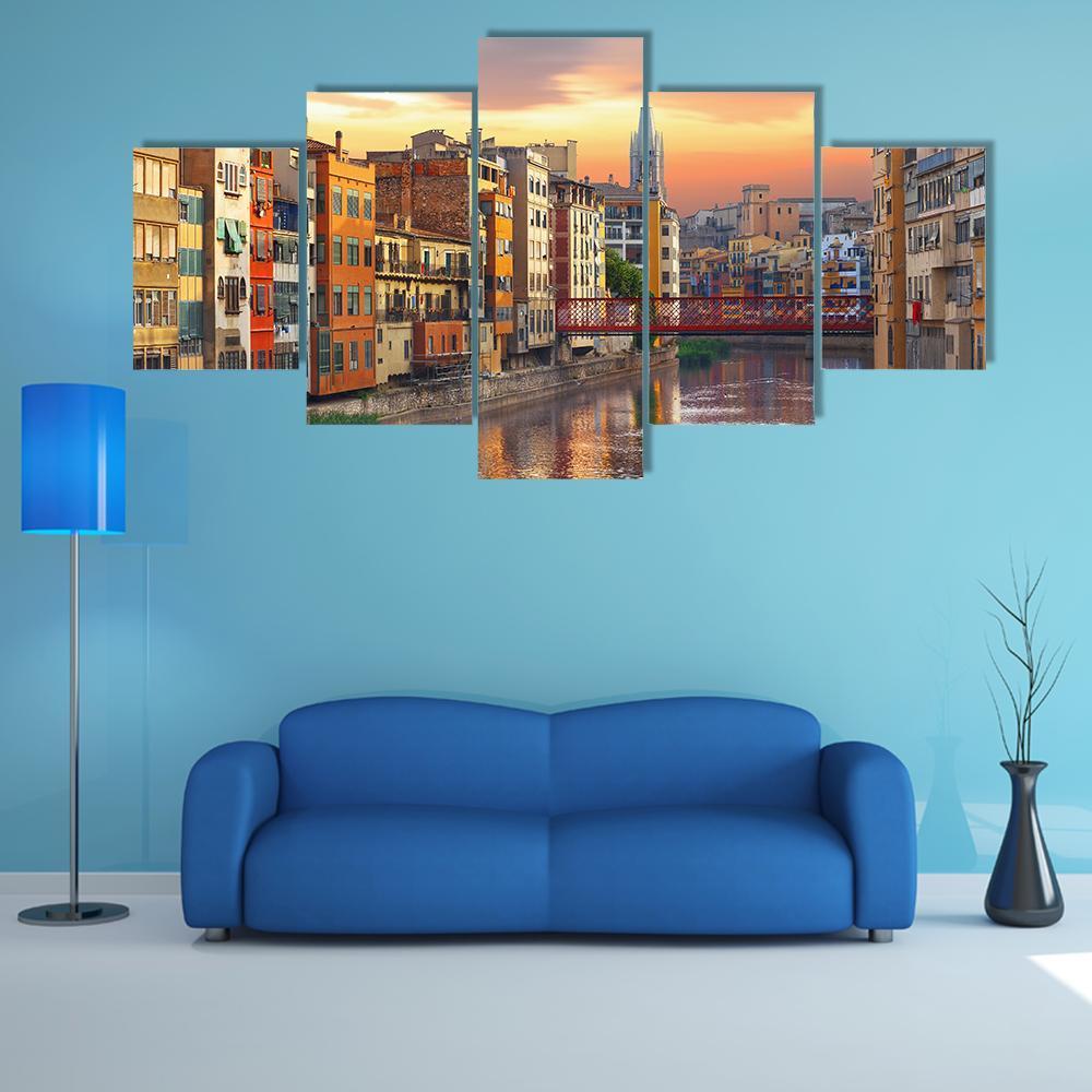 Historical Jewish Quarter In Girona Canvas Wall Art-5 Star-Gallery Wrap-62" x 32"-Tiaracle
