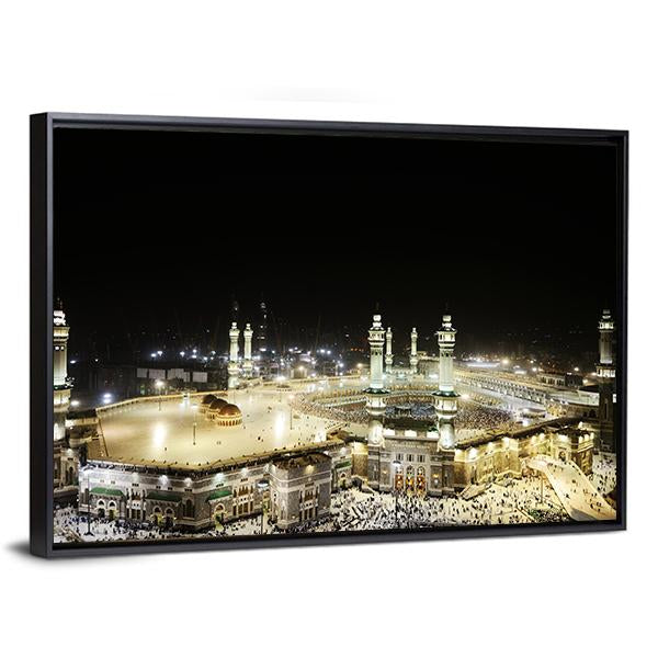 Holy Kaaba At Night Canvas Wall Art-3 Horizontal-Gallery Wrap-25" x 16"-Tiaracle