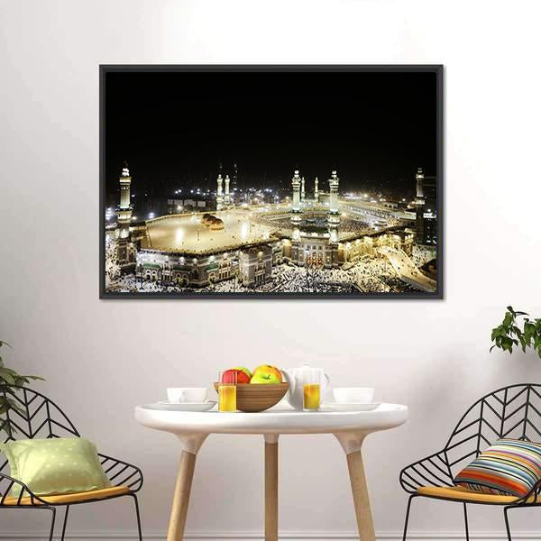 Holy Kaaba At Night Canvas Wall Art-3 Horizontal-Gallery Wrap-25" x 16"-Tiaracle