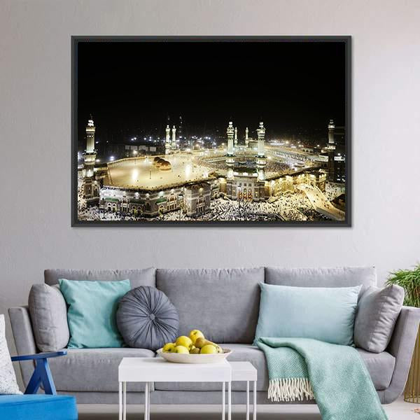 Holy Kaaba At Night Canvas Wall Art-3 Horizontal-Gallery Wrap-25" x 16"-Tiaracle