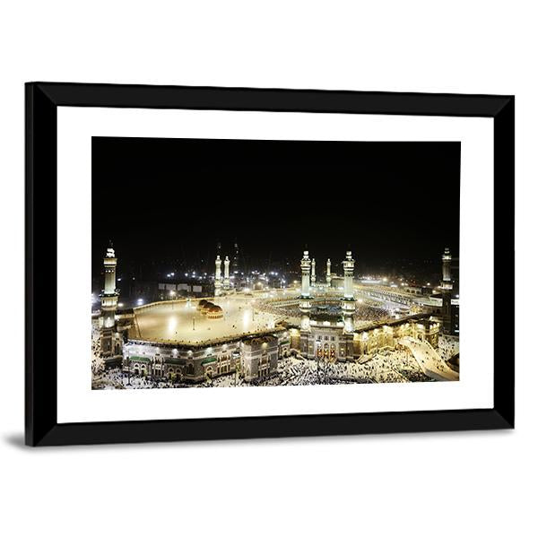 Holy Kaaba At Night Canvas Wall Art-3 Horizontal-Gallery Wrap-25" x 16"-Tiaracle