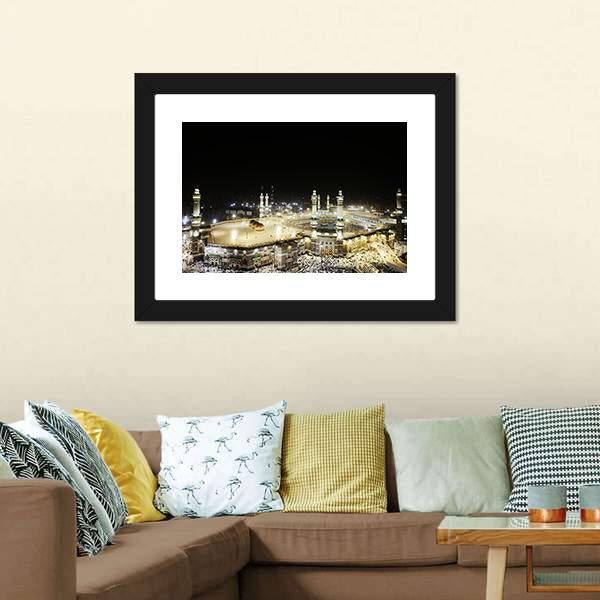 Holy Kaaba At Night Canvas Wall Art-3 Horizontal-Gallery Wrap-25" x 16"-Tiaracle