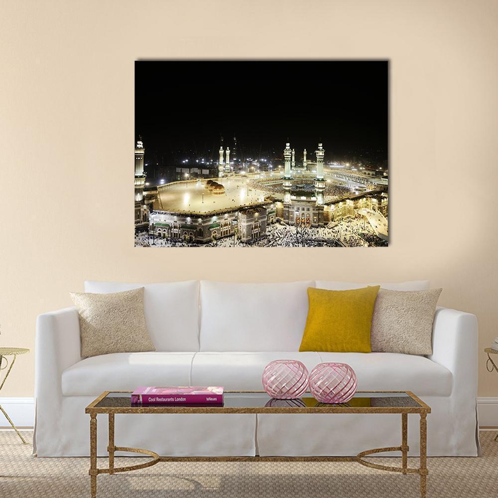 Holy Kaaba At Night Canvas Wall Art-1 Piece-Gallery Wrap-48" x 32"-Tiaracle