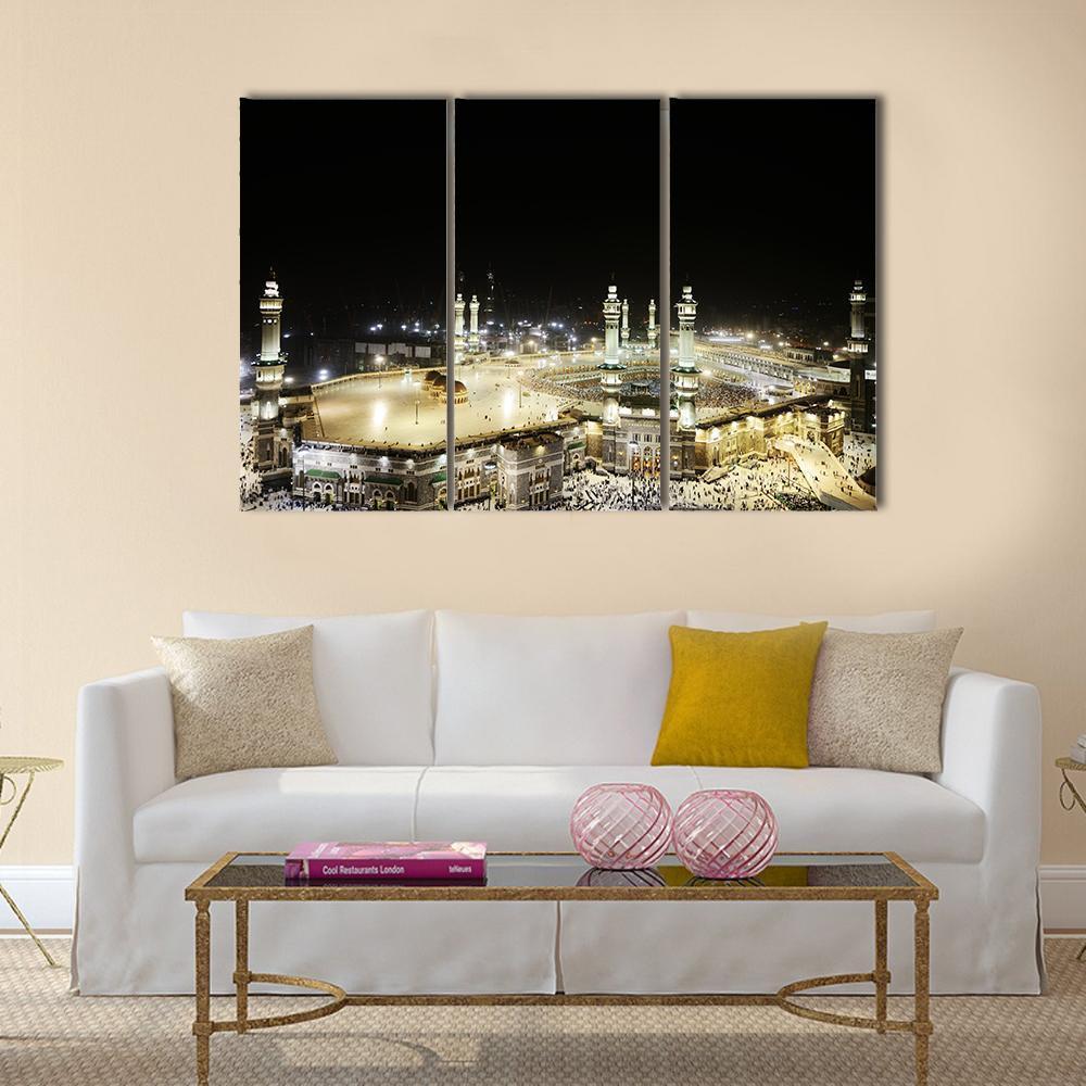 Holy Kaaba At Night Canvas Wall Art-3 Horizontal-Gallery Wrap-37" x 24"-Tiaracle