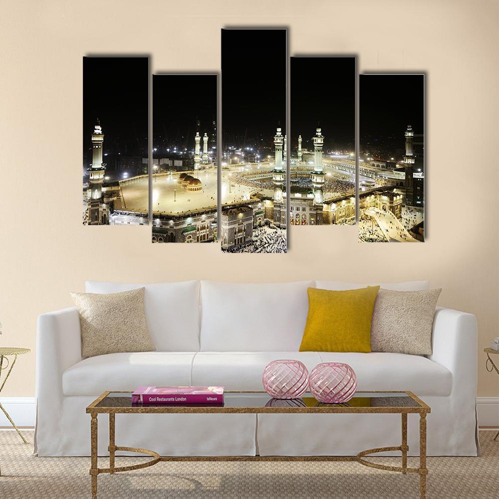 Holy Kaaba At Night Canvas Wall Art-5 Pop-Gallery Wrap-47" x 32"-Tiaracle