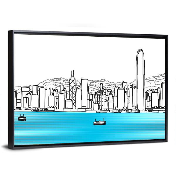 Hon Kong Skyline Canvas Wall Art-3 Horizontal-Gallery Wrap-25" x 16"-Tiaracle