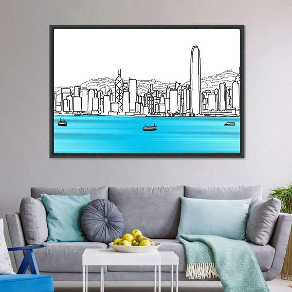 Hon Kong Skyline Canvas Wall Art-3 Horizontal-Gallery Wrap-25" x 16"-Tiaracle