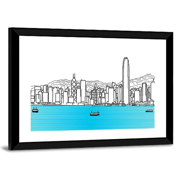 Hon Kong Skyline Canvas Wall Art-3 Horizontal-Gallery Wrap-25" x 16"-Tiaracle