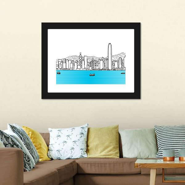 Hon Kong Skyline Canvas Wall Art-3 Horizontal-Gallery Wrap-25" x 16"-Tiaracle