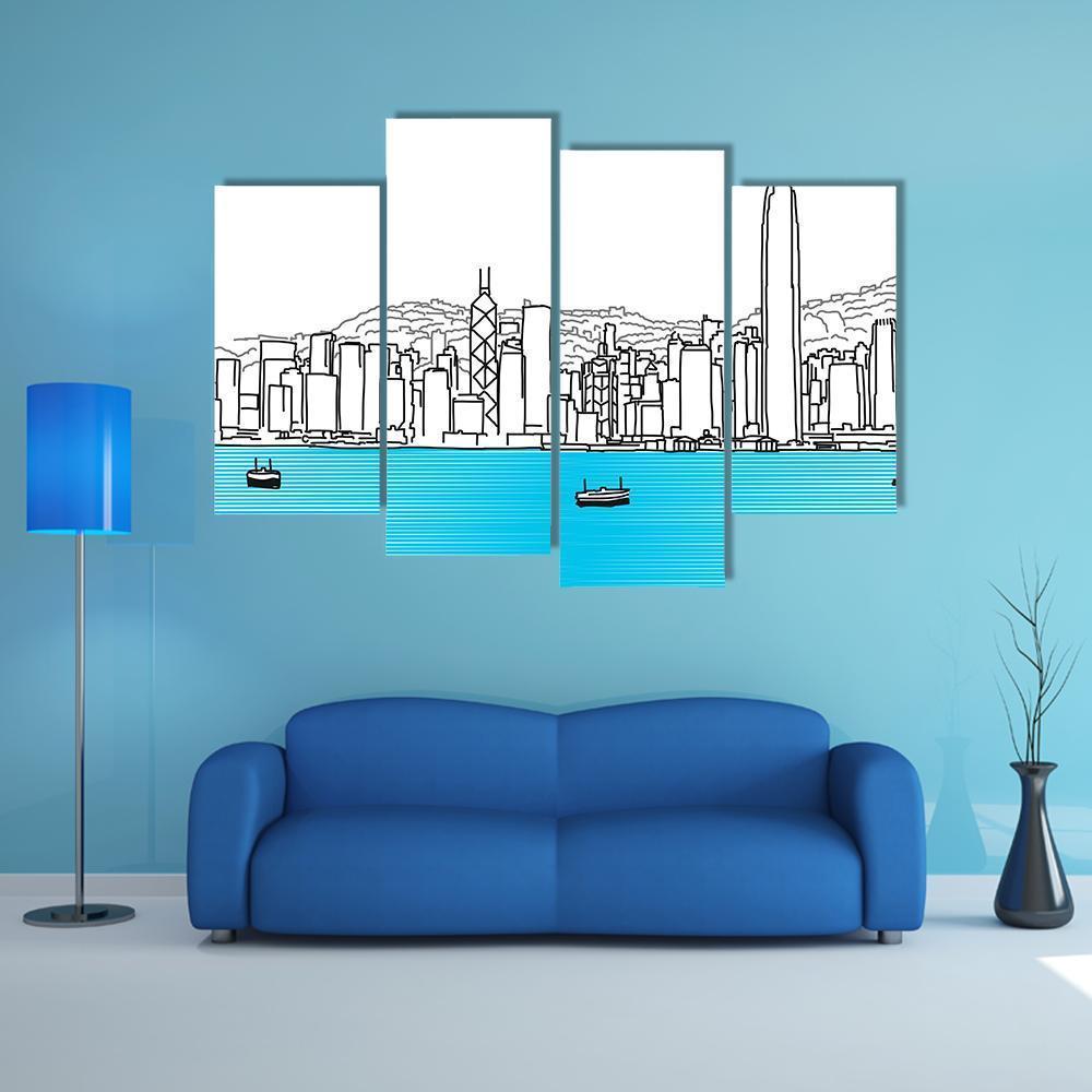 Hon Kong Skyline Canvas Wall Art-4 Pop-Gallery Wrap-50" x 32"-Tiaracle