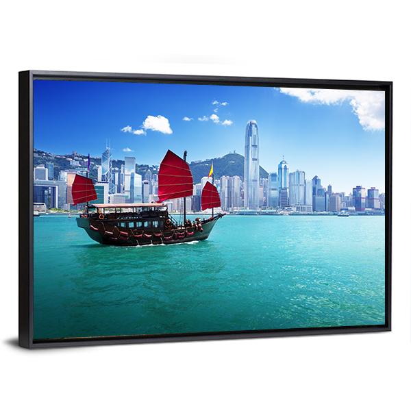 Hong Kong Harbour Canvas Wall Art-3 Horizontal-Gallery Wrap-25" x 16"-Tiaracle