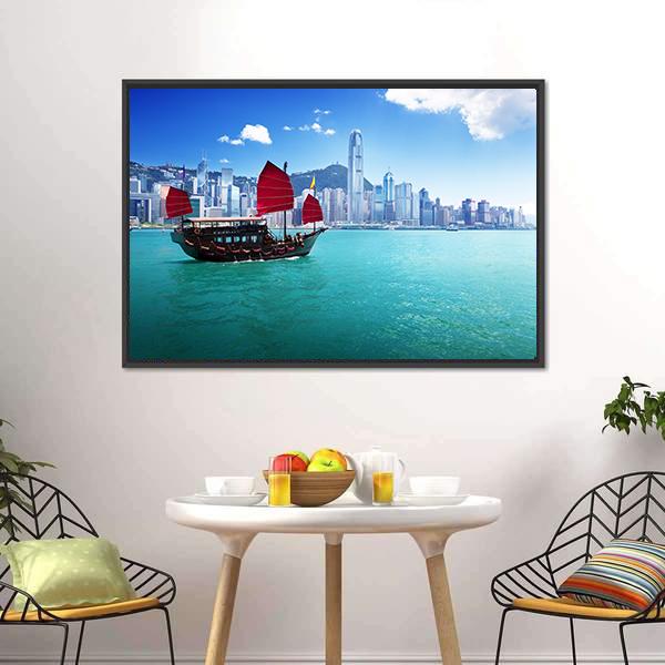 Hong Kong Harbour Canvas Wall Art-3 Horizontal-Gallery Wrap-25" x 16"-Tiaracle