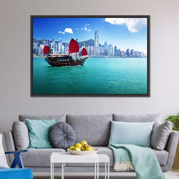 Hong Kong Harbour Canvas Wall Art-3 Horizontal-Gallery Wrap-25" x 16"-Tiaracle