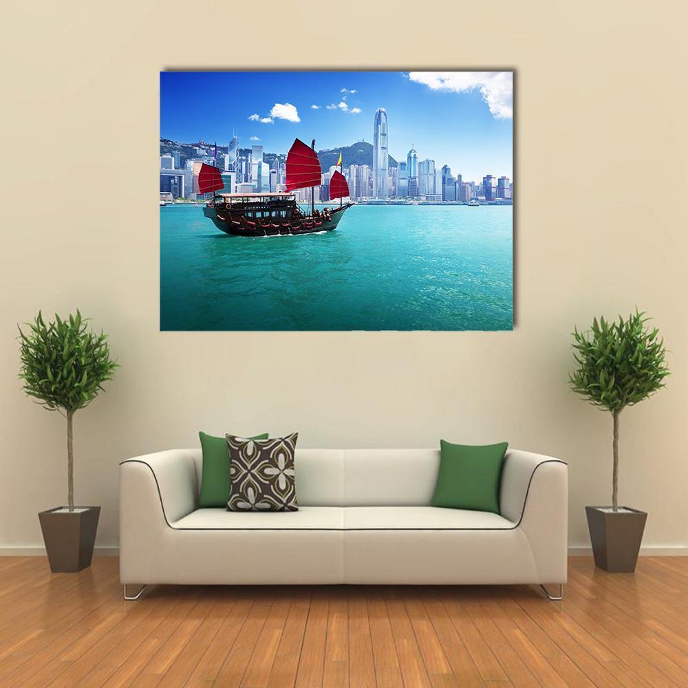 Hong Kong Harbour Canvas Wall Art-1 Piece-Gallery Wrap-48" x 32"-Tiaracle