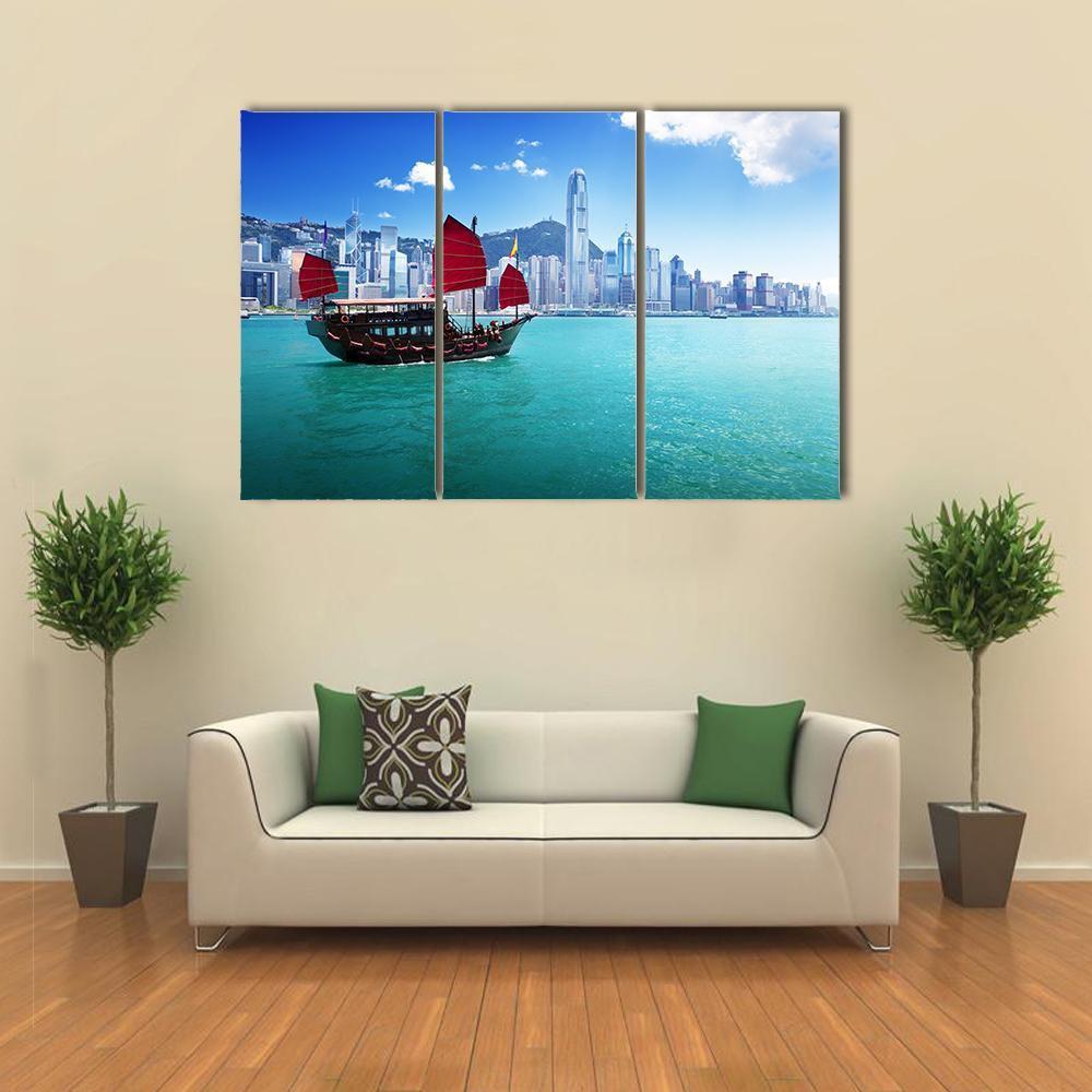Hong Kong Harbour Canvas Wall Art-3 Horizontal-Gallery Wrap-37" x 24"-Tiaracle
