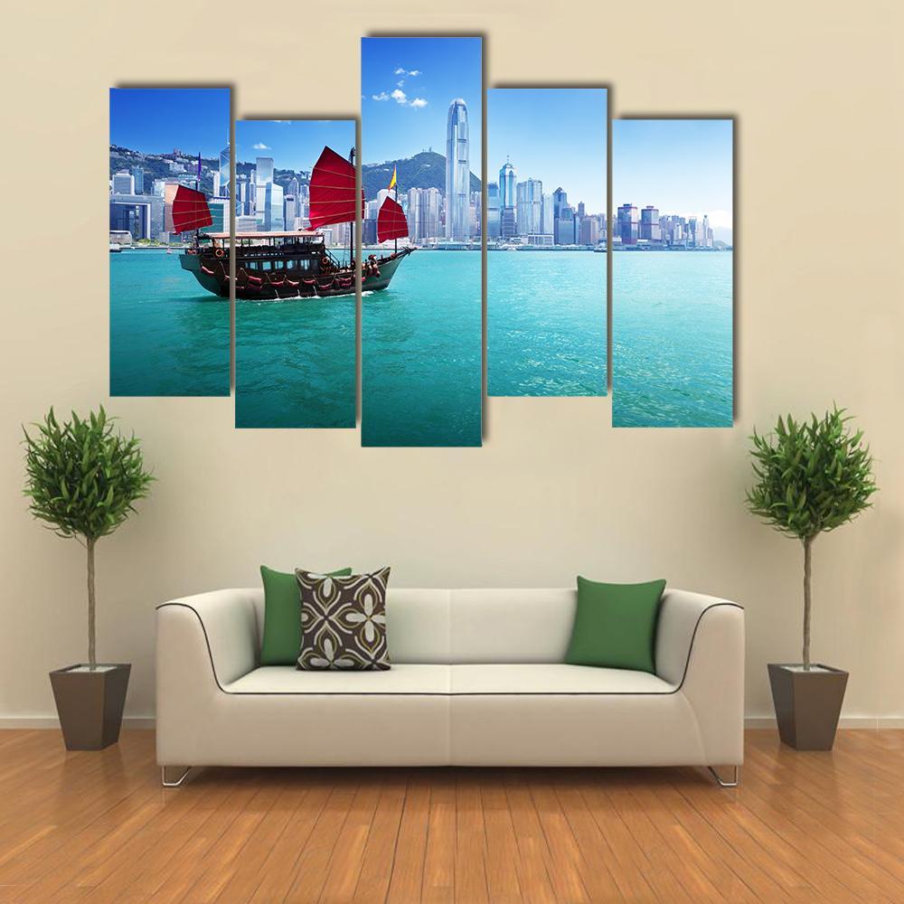 Hong Kong Harbour Canvas Wall Art-5 Pop-Gallery Wrap-47" x 32"-Tiaracle