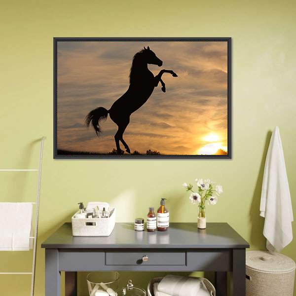 Horse In Sunset Canvas Wall Art-1 Piece-Floating Frame-24" x 16"-Tiaracle