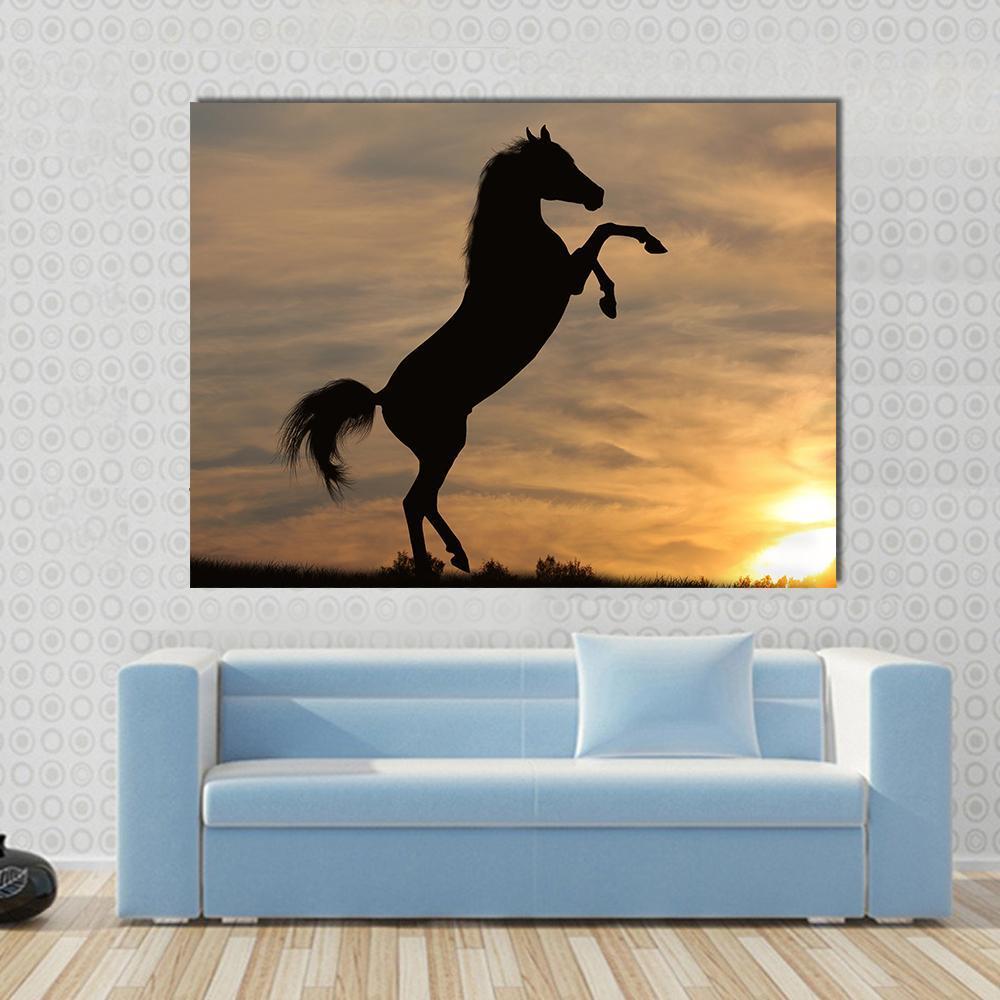 Horse In Sunset Canvas Wall Art-1 Piece-Gallery Wrap-48" x 32"-Tiaracle