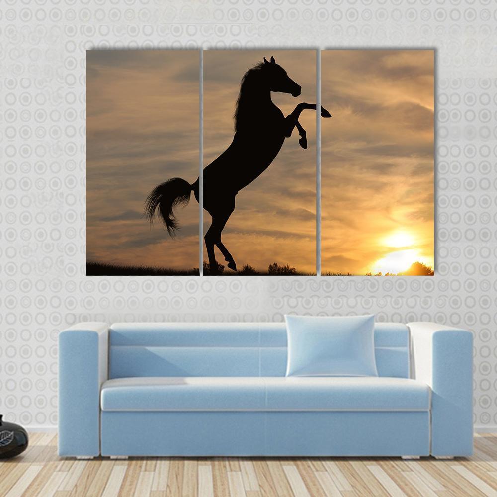 Horse In Sunset Canvas Wall Art-3 Horizontal-Gallery Wrap-37" x 24"-Tiaracle