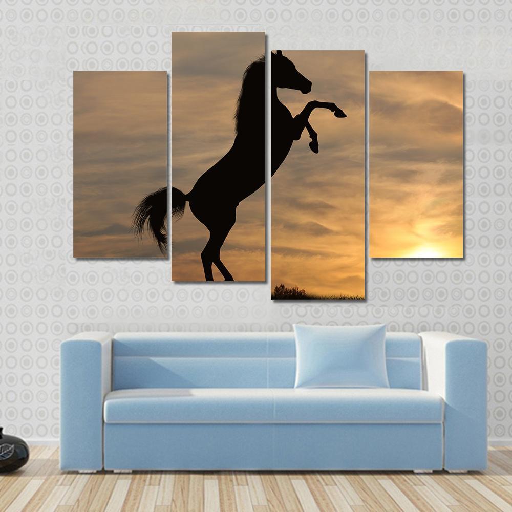 Horse In Sunset Canvas Wall Art-4 Pop-Gallery Wrap-50" x 32"-Tiaracle