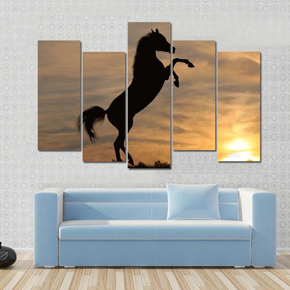 Horse In Sunset Canvas Wall Art-5 Pop-Gallery Wrap-47" x 32"-Tiaracle